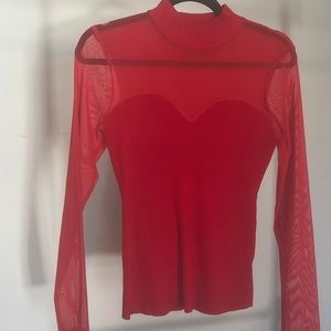 Red sheer sleeve sweater